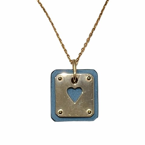 HERMES 愛馬仕 Z刻 H081865CDJ7 AS DE COEUR PENDANT 心形皮革項鍊 SWIFT 小牛皮 合金 藍金