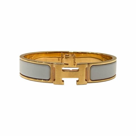 HERMES 愛馬仕 H700001F 31PM CLIC H BRACELET 鍍金手鐲 琺瑯 白/金色