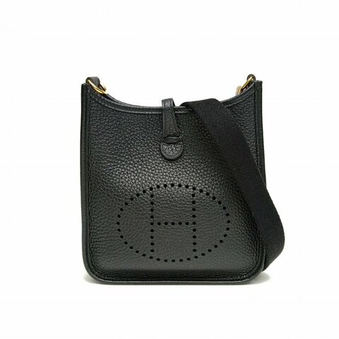 HERMES EvelyneMini16黑色TC皮W刻金扣肩背包