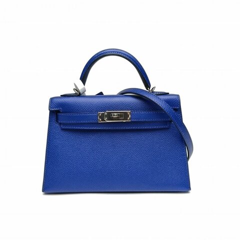HERMES KellyMini二代19電光藍Epsom皮A刻銀扣肩背包