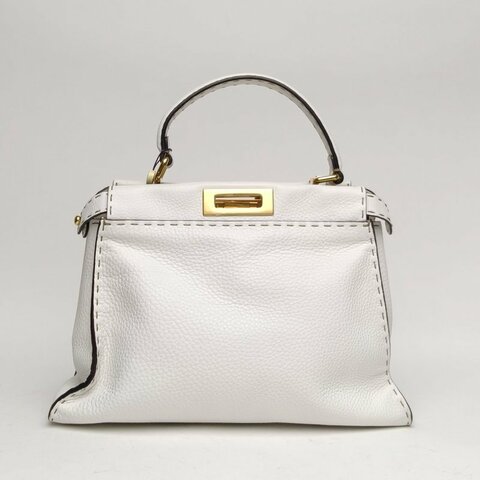 FENDI PEEKABOOREGULAR中號白色牛皮金扣肩背包