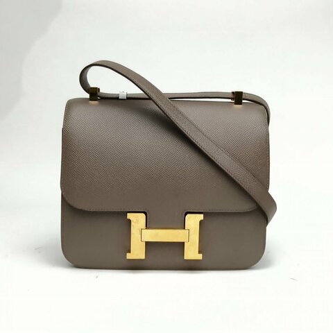 HERMES Constance康康24錫器灰Epsom皮A刻金扣肩背包
