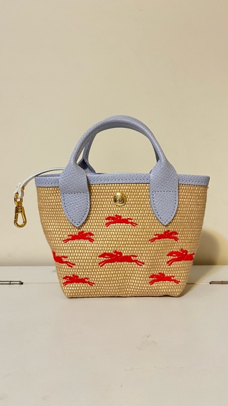 Longchamp LE PANIER PLIAGE系列編織刺繡兩用包