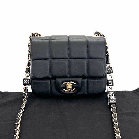 CHANEL/香奈兒黑金方胖子黑白骰子鏈條單肩斜挎包