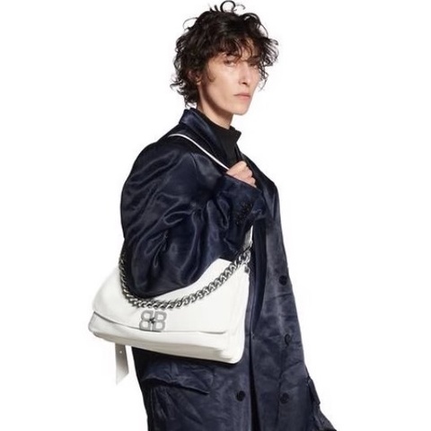 Balenciaga巴黎世家BB系列Soft Flap白銀牛皮翻蓋郵差包/腋下包