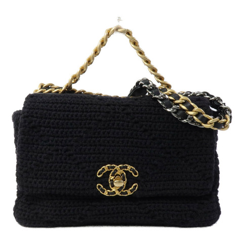 CHANEL 棉質Chanel 19 Medium鏈帶肩背袋