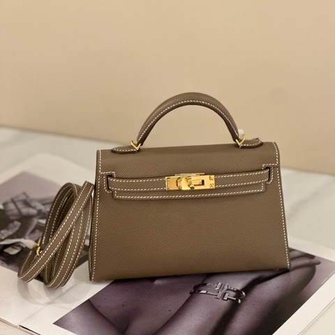 99新✨愛馬仕Hermes Mini Kelly 二代 手提包斜背包 大象灰 W刻 金扣 ep皮 肩帶97cm