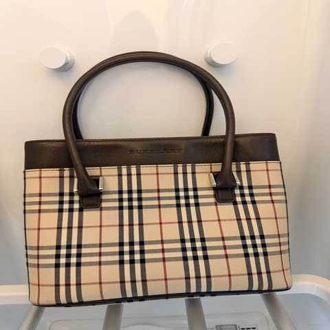 Burberry 細號 Nova Check 帆布拼皮托特包