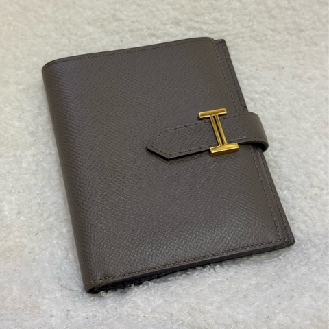 Hermes Bearn 短夾 銀河灰 金釦