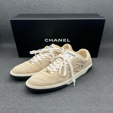 Chanel香奈兒淺卡其色麂皮雙C板鞋 38碼 95新