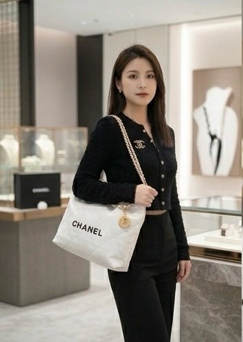 #白色金扣黑字母 牛皮 ✨Chanel 22Bag白色黑字 小號 芯片款
