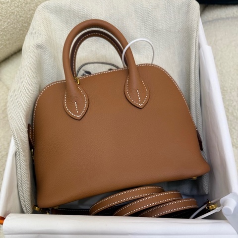 閒置新 愛馬仕Hermes minibolide 手提包 金棕拼藍 k刻 配件：塵袋/肩帶/說明書。