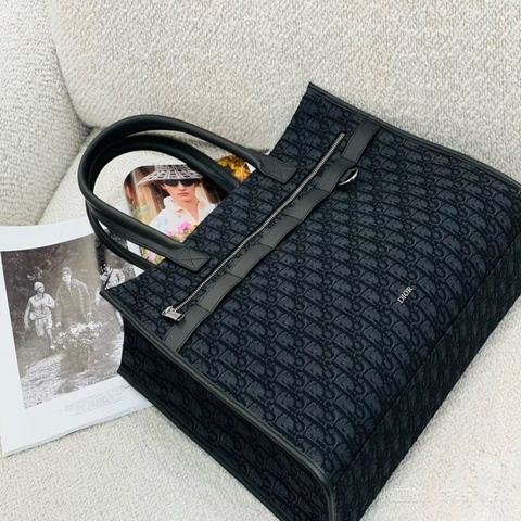 迪奧/Dior tote 男包 老花滿印黑色托特手提單肩包
