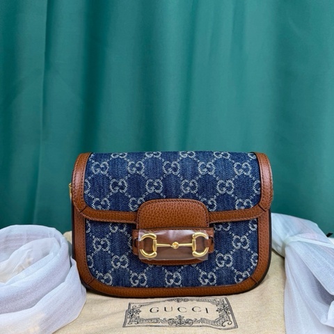 閒置未使用 gucci古馳 1955 迷你mini 小號 丹寧 單寧牛仔
