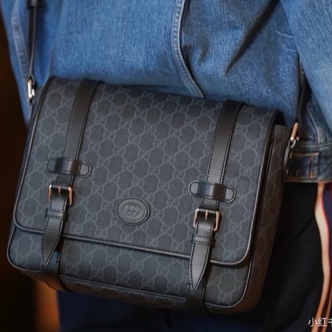 古馳Gucci 黑老花 郵差 信使包 單肩斜挎包 25年2月票