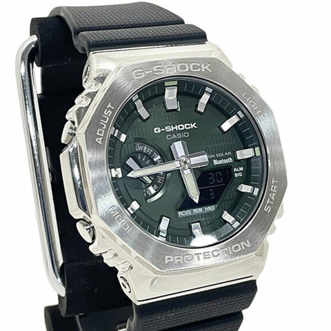 Casio G-Shock 手錶，金屬錶殼，GBM-2100A-1A3JF，指針/數位雙顯 2100 系列 5729，樹脂錶帶，綠色，卡西歐 G-SHOCK，八角形錶盤，太陽能動力，移動互聯，指針/數字雙顯，男士 XW-16856