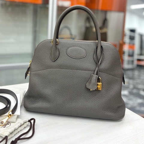 Hermes 8F錫器灰Bolide31 c刻，togo 附件鎖具、肩帶、塵袋。