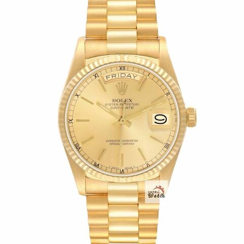 【大眾名錶】ROLEX 勞力士 18038 Day-Date 18K金紅蟳款 太陽圈 金色T柱面盤 大眾名錶B1360
