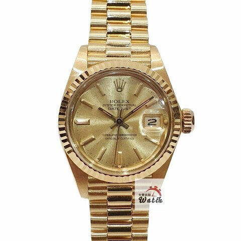 【大眾名錶】ROLEX 勞力士 6917 Datejust 18K金女錶 金色T柱面盤 經典太陽圈 大眾名錶B1361