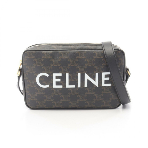 CELINE Triomphe 中斜背包，帆布皮革材質，棕色，二手女款