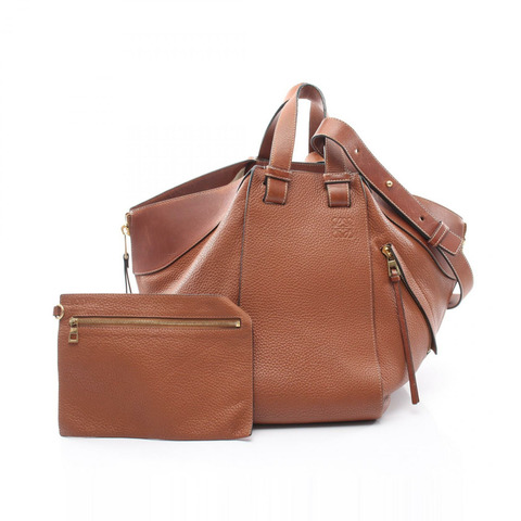 LOEWE HAMMOCK MEDIUM 2-WAY 手提包，棕色皮革，二手女款
