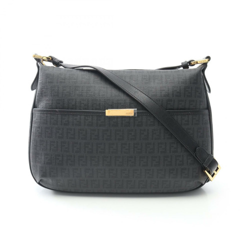 FENDI Zucchino 斜背包單肩包 8BT206 帆布皮革 黑色 二手 女士