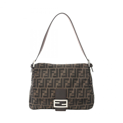 FENDI Zucca 肩背包 帆布皮革 棕色 二手 女士