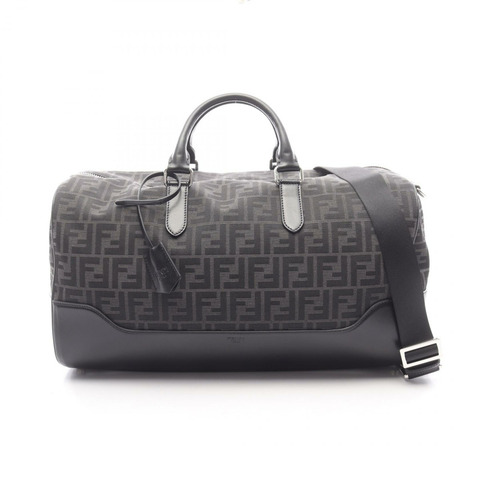 FENDI FF 提花雙肩旅行包 7VA496AG0M 帆布皮革 灰色 黑色
