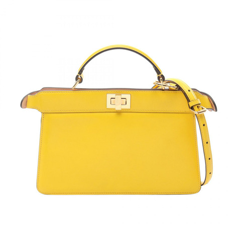 FENDI Peekaboo IU 東西向兩用單肩手提包 8BN323 黃色皮革 二手