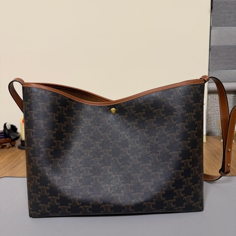 Celine PVC咖牛皮Soft Shopper肩斜背購物袋