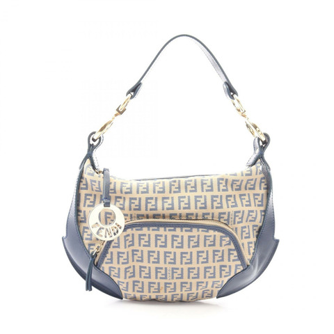 FENDI Zucchino 手提包 8BR466 帆布皮革 米色 海軍藍 二手 女士