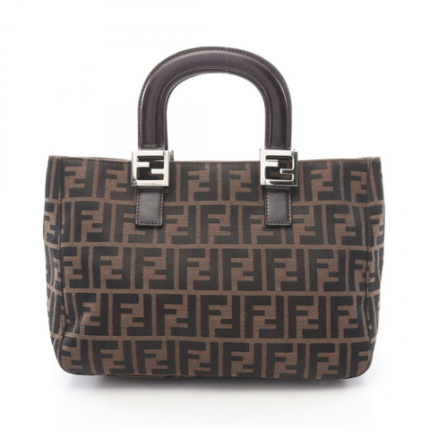 FENDI Zucca 手袋帆布皮革棕色二手女式