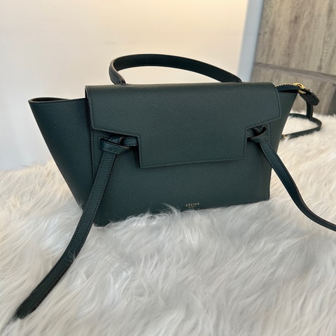 Celine 牛皮 鯰魚包 小號 墨綠色