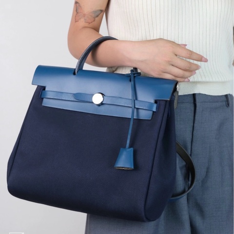🐎Hermes愛馬仕｜Herbag31 單肩包深藍色銀扣｜98新｜框E刻