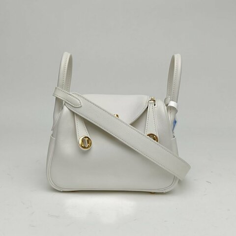 HERMES LindyMini01白色Swift皮W刻金扣肩背包