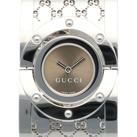 Gucci Toile系列腕錶，不鏽鋼112石英機芯，拋光，女寬手鐲