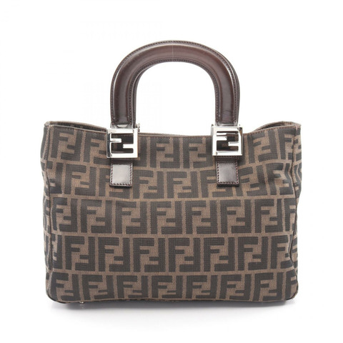 FENDI Zucca 手提包，棕色帆布皮革，二手女款