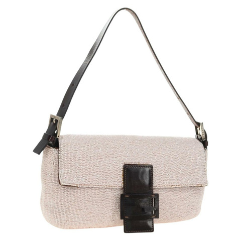FENDI 串珠 Mamma Baguette 單肩包 粉紅銀色 正品 182678SAM