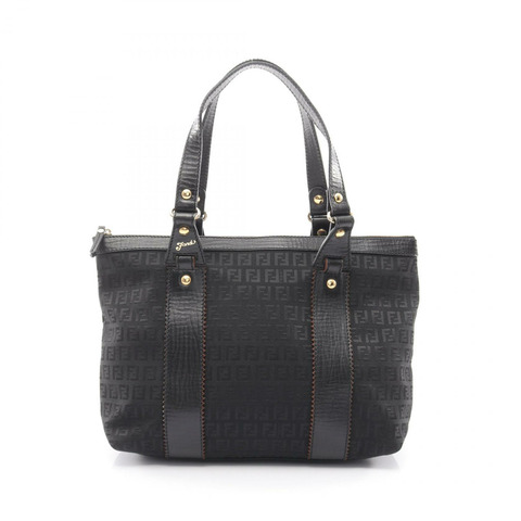 FENDI Zucchino 手提包，帆布皮革材質，黑色，二手女款