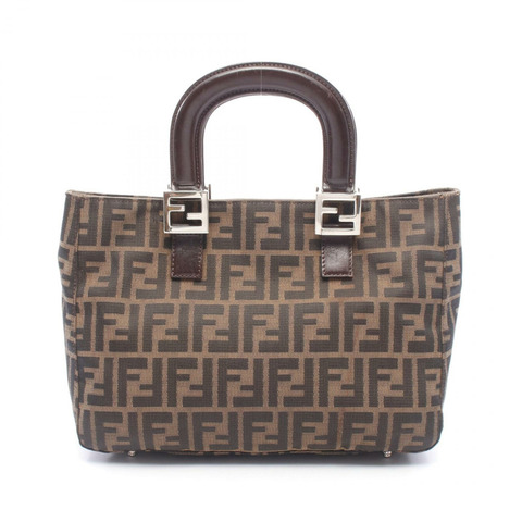 FENDI Zucca 手提包 帆布皮革 棕色 黑色 二手 女士