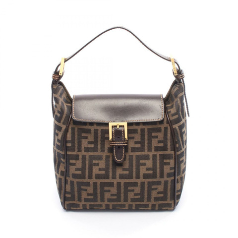 FENDI Zucca 手提包，棕色帆布皮革，二手女款
