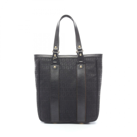 FENDI Zucchino 手提包，帆布皮革材質，黑色，二手女款