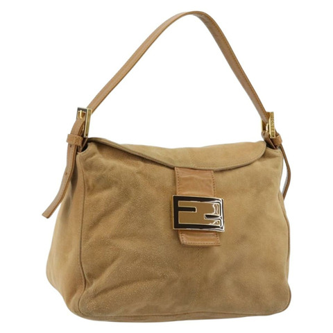 FENDI Mamma Baguette 肩背包 麂皮 米色 金色 正品 182637SAM
