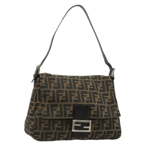FENDI Zucca帆布Mamma Baguette單肩包 棕色/黑色 正品 180861A
