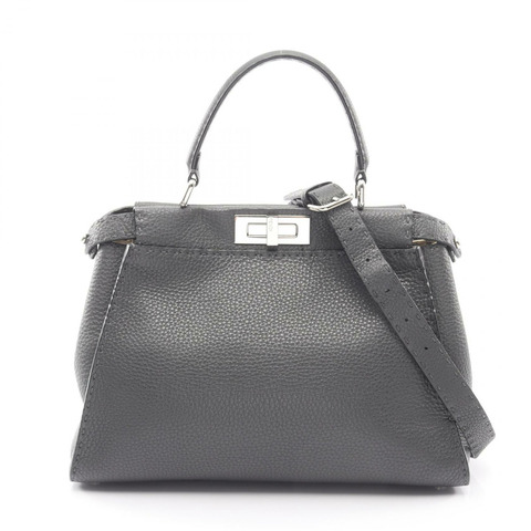 FENDI Peekaboo Regular 2WAY 手提包 8BN290 皮革 灰色 二手 女士