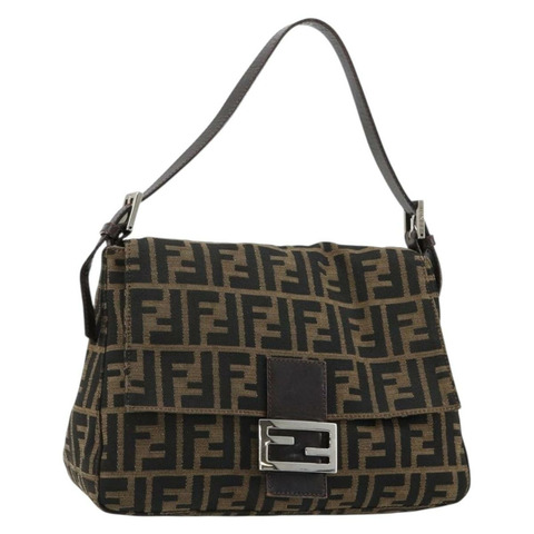 FENDI Zucca帆布Mamma Baguette單肩包 黑色棕色 正品 182590M