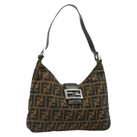 FENDI Zucca帆布Mamma Baguette單肩包 黑色棕色 正品 182592M