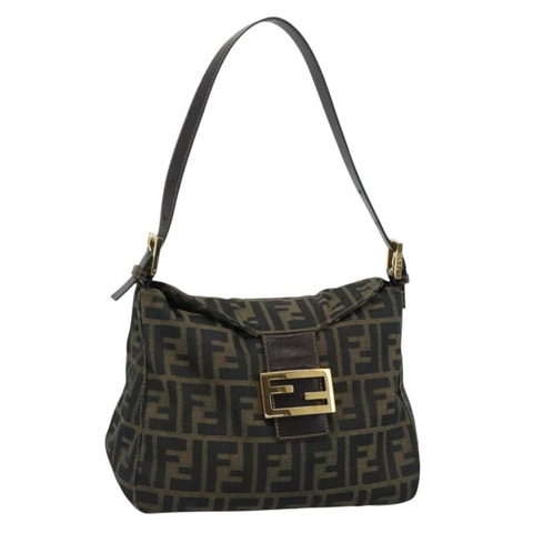 FENDI Zucca帆布Mamma Baguette單肩包 黑色棕色 正品 183031V