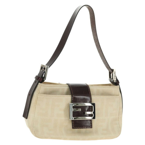 FENDI Zucca帆布Mamma Baguette單肩包 白色銀色 正品 ka4640M