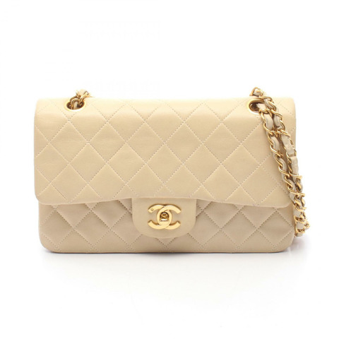 香奈兒 (CHANEL) 絎縫雙蓋鏈條肩背包 AO1113 米色皮革 GHW